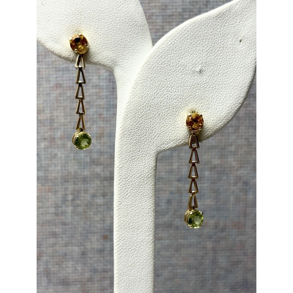 Vintage 14K Gold Art Deco MCM Citrine Peridot Earrings Wedding Engagement Retro